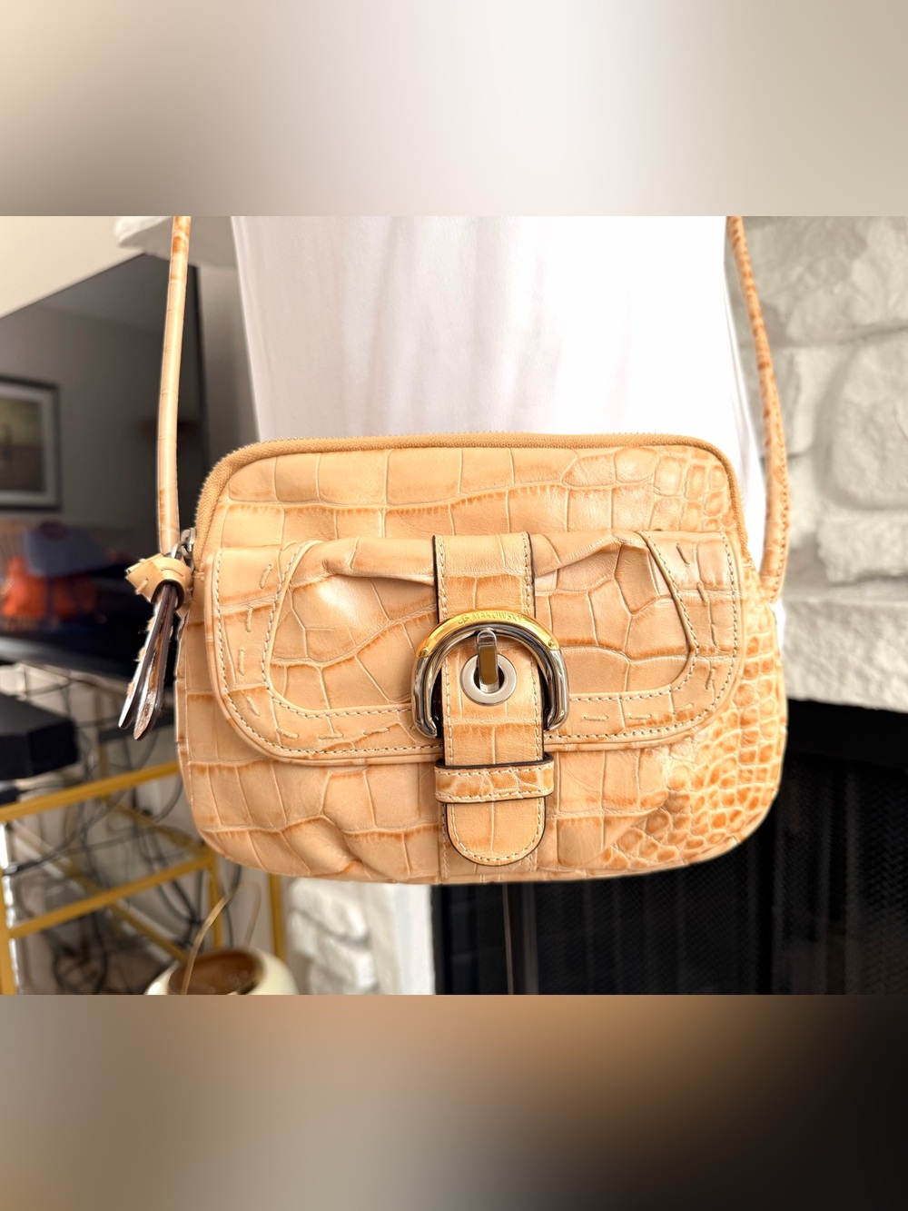 B Makowsky Tan Croc Embossed Genuine Leather Crossbody Bag Y2K - Picture 4 of 15